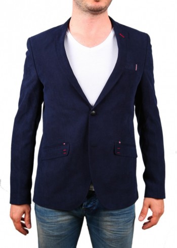 Lacivert Kot Nubuk Blazer Ceket