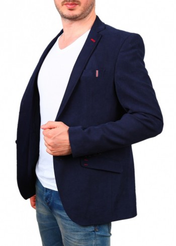 Lacivert Kot Nubuk Blazer Ceket