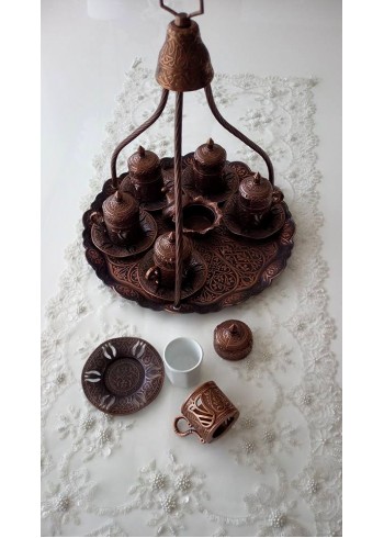 Osmanlı Lale Motifli 6 Kişilik 27 Parça Kahve Fincan Seti