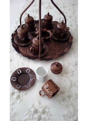 Osmanlı Lale Motifli 6 Kişilik 27 Parça Kahve Fincan Seti