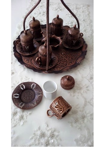 Osmanlı Lale Motifli 6 Kişilik 27 Parça Kahve Fincan Seti