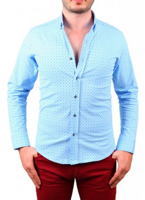 PFT Baskılı Erkek Gömlek Buz Mavisi