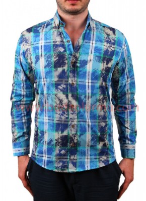 Batik Baskılı Gömlek Mavi Tonlar