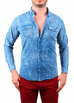 Yıkamalı Erkek Gömlek Mavi