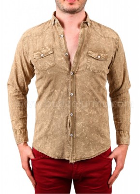 Yıkamalı Erkek Gömlek Kahve
