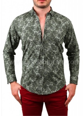 Motif Baskılı Erkek Gömlek Haki