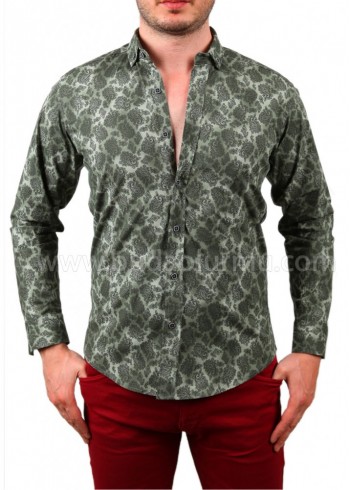 Motif Baskılı Erkek Gömlek Haki