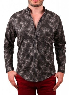 Motif Baskılı Erkek Gömlek Kahve