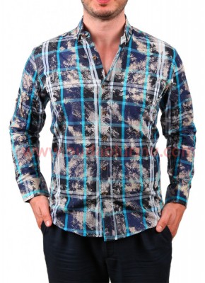 Batik Baskılı Erkek Gömlek Koyu Renkler