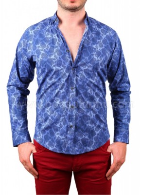 Motif Baskılı Erkek Gömlek Mavi