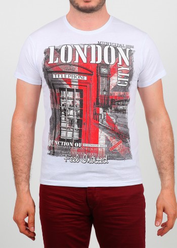 Erkek Tişört London Beyaz