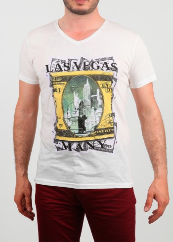 Erkek Tişört Lasvegas Beyaz