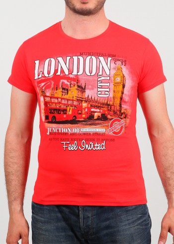 Erkek Tişört London Kırmızı